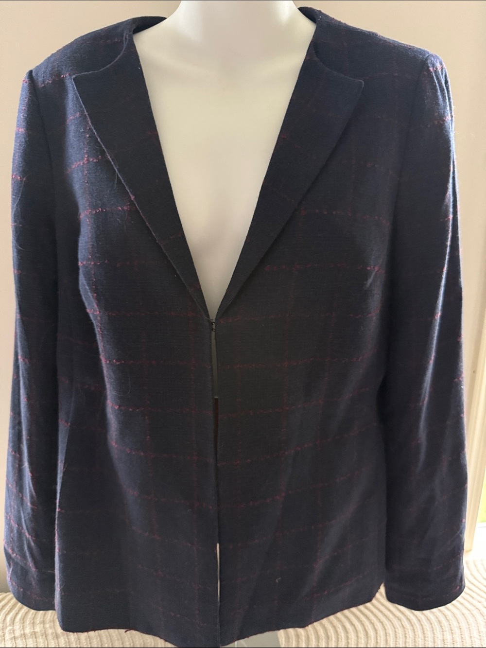 Talbots Navy Blazer with Subtle Red Windowpane